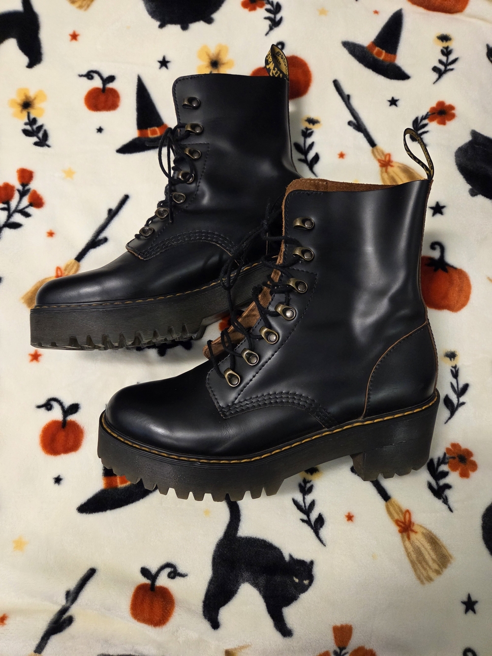 Dr. Martens Leona Black Virginia Leather Boots, Women's 11/EU 43